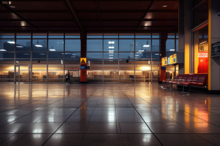 Empty airport terminal lounge, seats in the airport in waiting hall, AI Generatedの素材