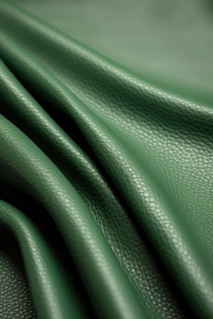 Artificial dark green leather texture with waves and bends, AI Generatedの素材