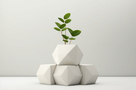 Concrete pot. Green succulent plant in modern geometric concrete planter isolated on white background. AI Generatedの素材