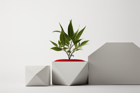 Concrete pot. Green succulent plant in modern geometric concrete planter isolated on white background. AI Generatedの素材