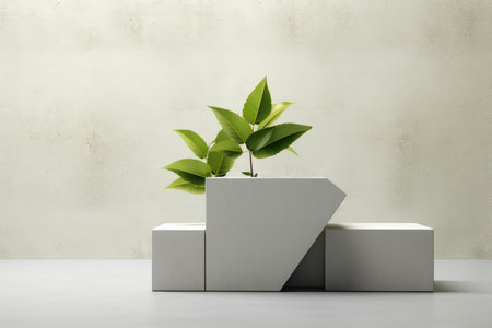 Concrete pot. Green succulent plant in modern geometric concrete planter isolated on white background. AI Generatedの素材