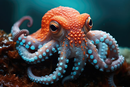 colorful octopus on a coral reef, underwater. AI generated.の素材