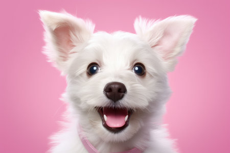 cute happy dog on pink background, AI Generatedの素材