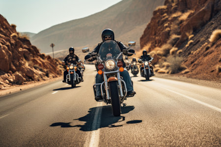 Group of bikers on motorcyles at group ride, AI Generatedの素材