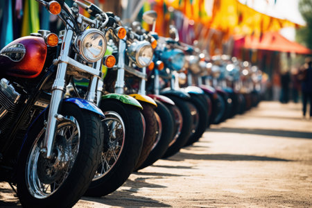 motorcycles parked on the motorcycles parking lot gathering or event, AI Generatedの素材