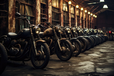 many motorcycles parked on the motorcycles parking lot , AI Generatedの素材