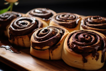 closeup of Fresh homemade Cinnamon rolls or Cinnamon buns, AI Generatedの素材