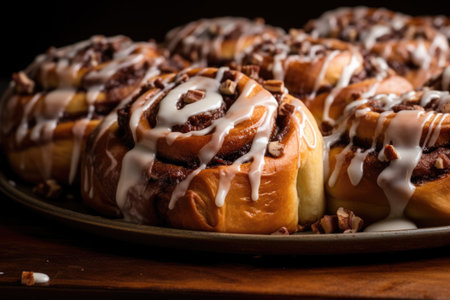 closeup of Fresh homemade Cinnamon rolls or Cinnamon buns, AI Generatedの素材