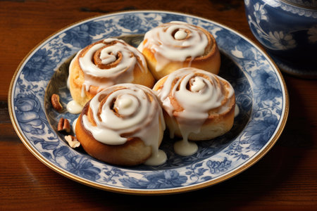 closeup of Fresh homemade Cinnamon rolls or Cinnamon buns, AI Generatedの素材