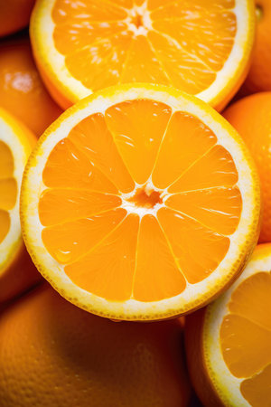 slices fresh orange fruit texture background. AI Generatedの素材