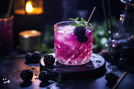 Bloody Mary cocktail in glass, smoke coming up. Halloween drink. AI Generatedの素材