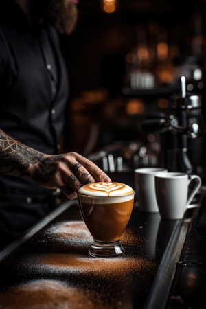 Cappuccino coffee in a beautiful cupon the table favorite cup of coffee concept. AI Generatedの素材