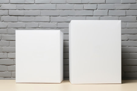 White paper gift boxes for mockup design on brick wall background, AI Generatedの素材