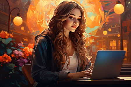 woman designer Working On Computer In IT Office or home, AI Generatedの素材