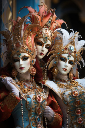 Beautiful woman in black mysterious venetian mask. Carnival. AI Generatedの素材