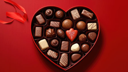 Valentine's Day. Holiday concept. Set of different chocolates in a box. AI Generatedの素材