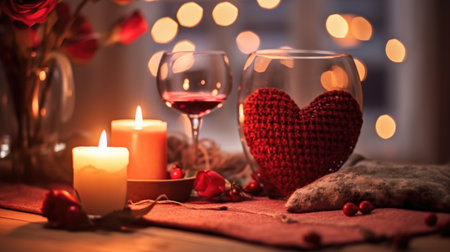 Table setting for romantic dinner in restaurant, dark background. AI Generatedの素材