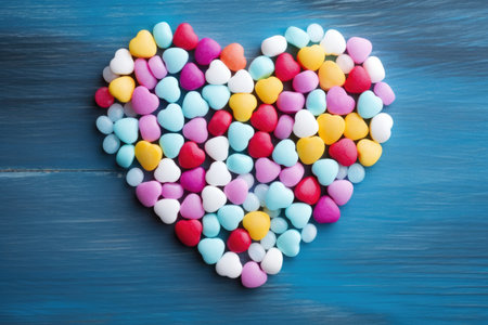 Valentines Candy Hearts Isolated on dark Background. AI Generatedの素材