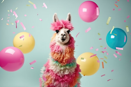 Bright colorful donkey or lama pinata on light background. AI Generatedの素材