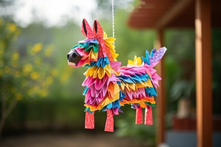 Bright colorful donkey or lama pinata for holiday outdoors. AI Generatedの素材