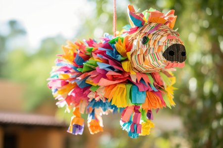 Bright colorful donkey or lama pinata for holiday outdoors. AI Generatedの素材