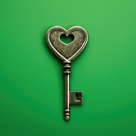 love and valentine day concept. Key heart shape on green background. AI Generatedの素材
