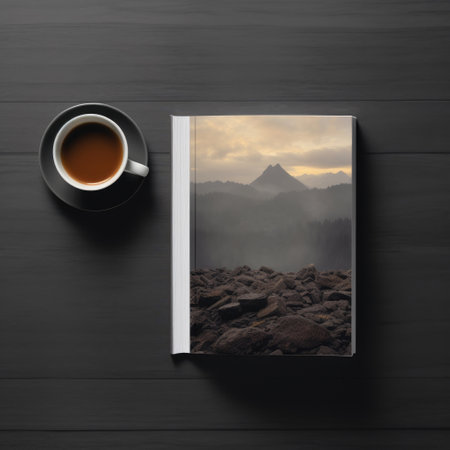white book mockup on black background with decorations. AI Generatedの素材