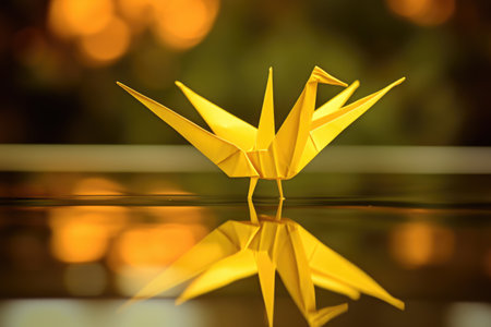 art and craft. yellow paper origami crane, AI Generatedの素材