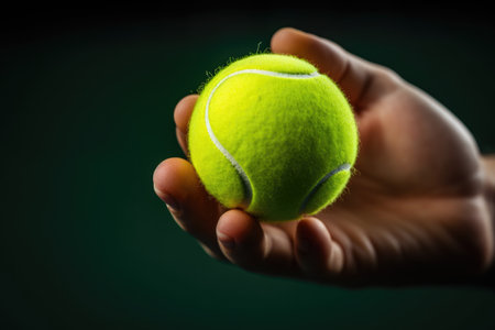 Sport and fitness. Closeup of Tennis ball in hand. AI Generatedの素材