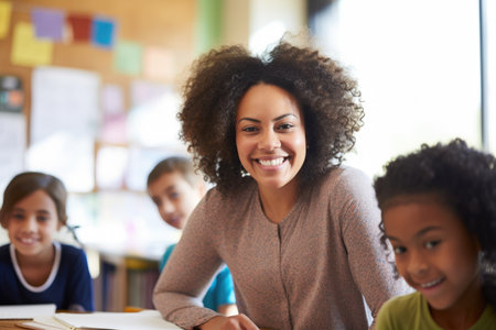 Black history month. smiling African American woman teaching in classroom. AI Generatedの素材