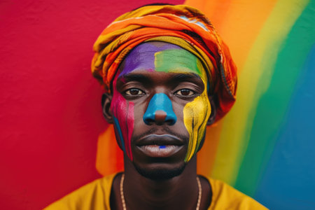 Black history month. colorful portrait of African man on vivid background, AI Generatedの素材