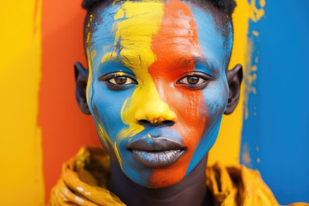 Black history month. colorful portrait of African man on vivid background, AI Generatedの素材