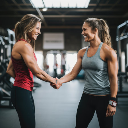 two training in gym friends giving fist bump. AI Generated.の素材