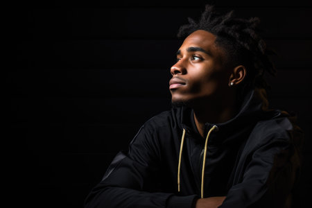 Black history month. Portrait of black confident man with copy space. AI Generatedの素材