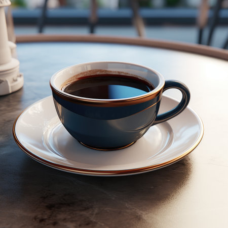 cup of hot aromatic tea on wooden background. AI Generatedの素材