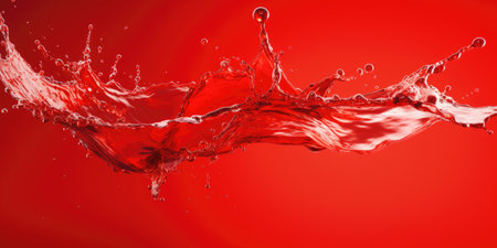 Blue water splash isolated on red background. AI Generatedの素材