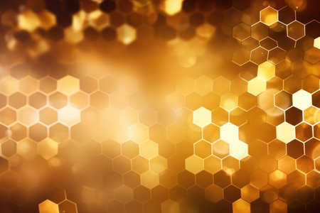 gold hexagonal bokeh abstract background. AI Generatedの素材