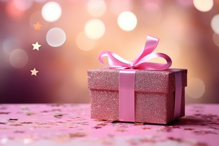pink bokeh abstract background and gift box. AI Generatedの素材