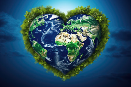 Earth in the shape of a heart, ecology and environment concept. AI Generatedの素材