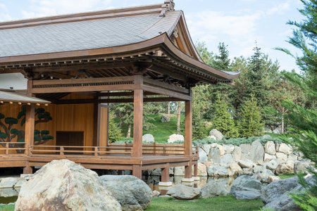 Traditional Japanese residential house facade, tile, exterior and wall backgroundのeditorial素材