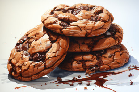 Chocolate cookies in watercolor style, white background. AI Generatedの素材