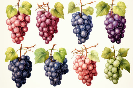Watercolor grapes branches isolated on white. AI Generatedの素材