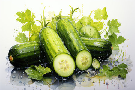 Set of watercolor zucchinis on white background. AI Generatedの素材