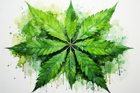 watercolor cannabis isolated on white background. AI Generatedの素材