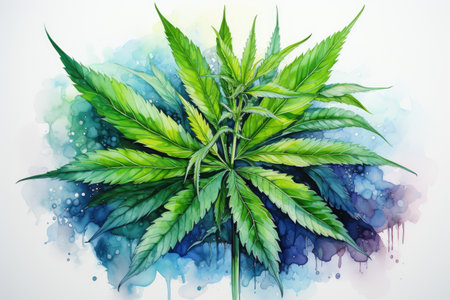 watercolor cannabis isolated on white background. AI Generatedの素材