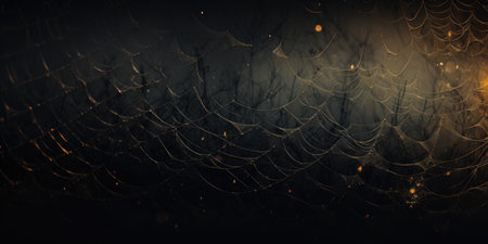 cobweb macro on dark background, banner, Halloween concept. ai generatedの素材