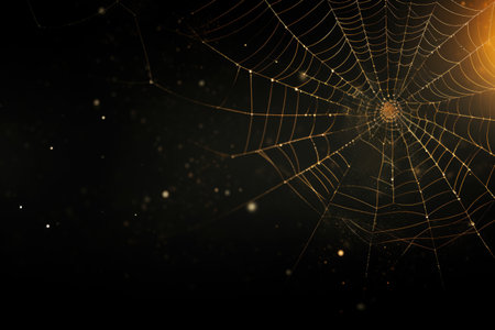cobweb macro on dark background, banner, Halloween concept. ai generatedの素材