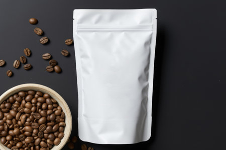 Coffee Bag Pouch mockup isolated. Empty foil for food. Packaging with valve and seal. AI Generatedの素材