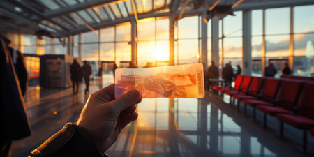man hand holding boarding pass. ai generatedの素材