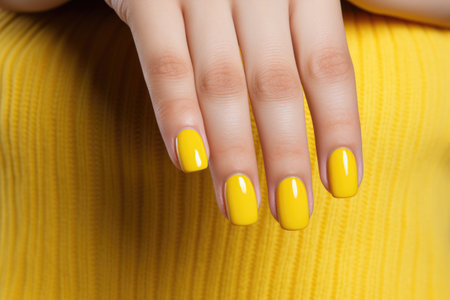 Close-up of the hands of a young woman with bright bright manicure on her nails. ai generatedの素材